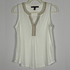 White House Black Market Tank Blouse Embellished White Size Extra Small  XS